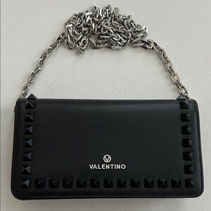 Valentino Black Studded Clutch with Silver Chain